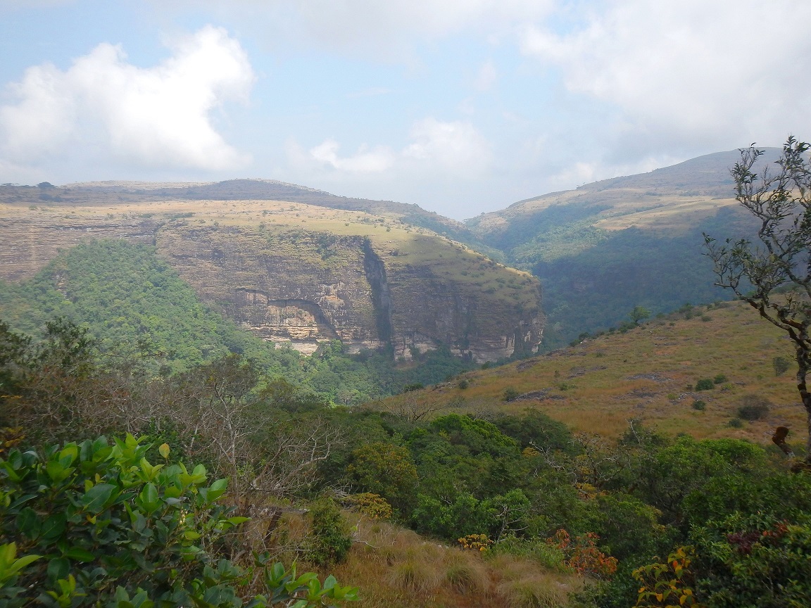 A table mountain and forested valleys